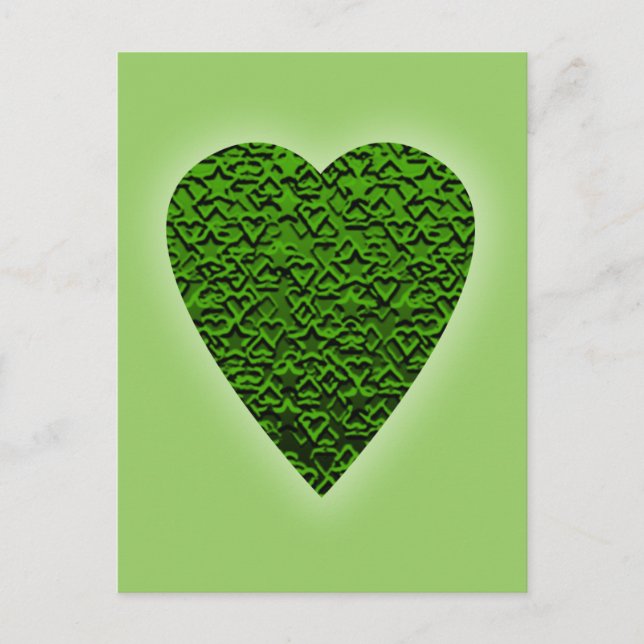 Postal Corazón Verde. Diseño de Corazón con Patrones. (Anverso)