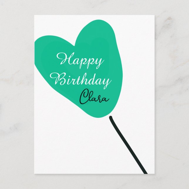Postal Corazón verde feliz cumpleaños globo blanco negro  (Anverso)