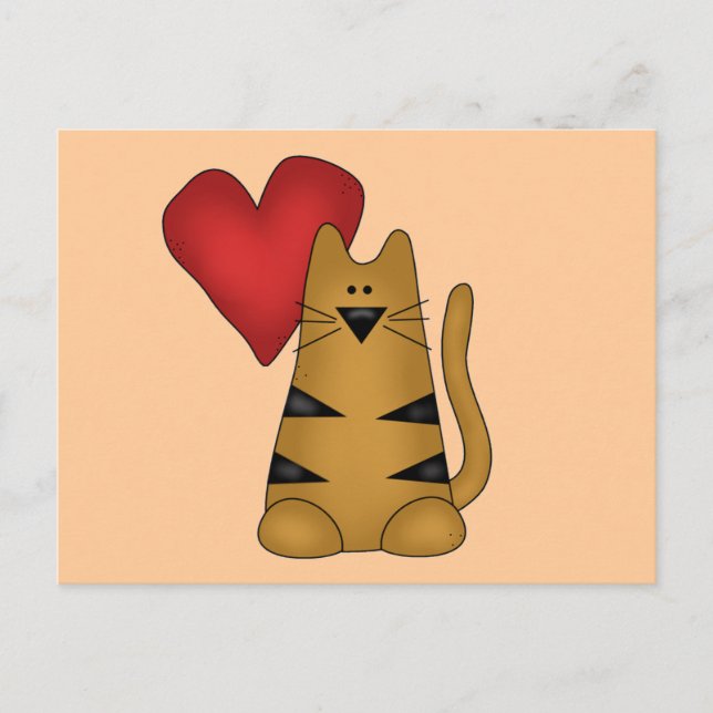 Postal Corazón y camisetas y regalos rayados del gato (Anverso)