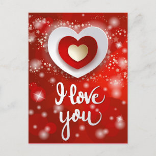 Postal Corazón y estrellas en rojo