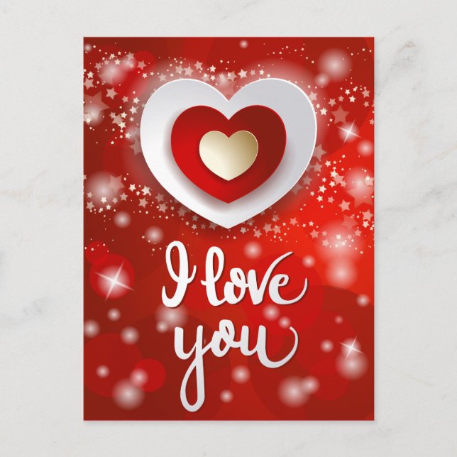 Postal Corazón y estrellas en rojo (Anverso)