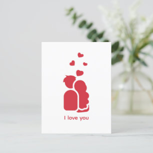 Postal Corazón y pareja simple de color rojo blanco con m