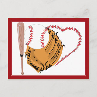 Postal Corazón y texto de béisbol