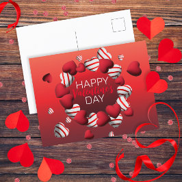 Postal Corazones 3D rojas con rayas blancas felices Día d