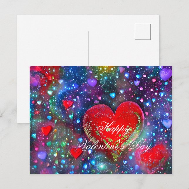 Postal Corazones abstractos brillantes San Valentín (Anverso / Reverso)