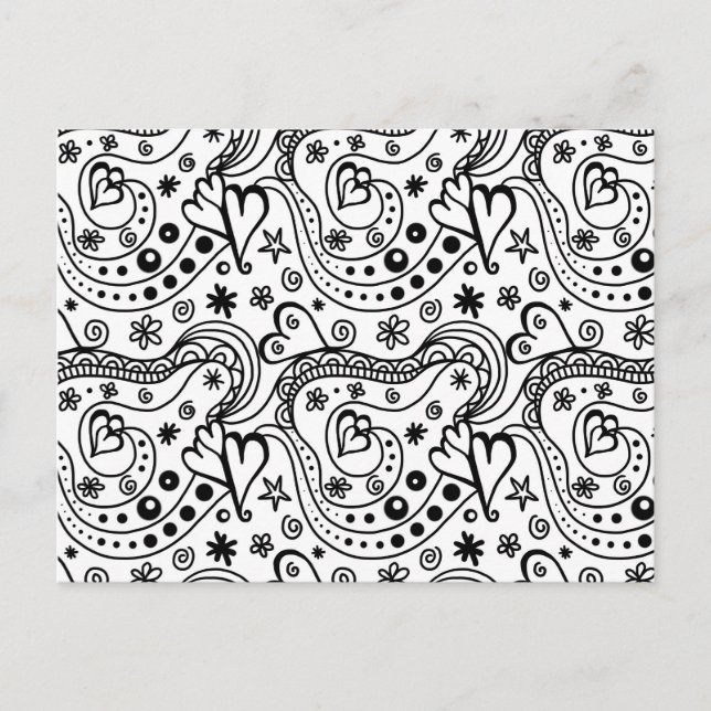 Postal Corazones abstractos dibujados con mano blanca neg (Anverso)