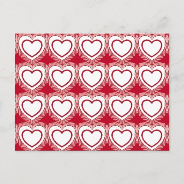 Postal Corazones abstractos modernos - rojo y blanco (Anverso)