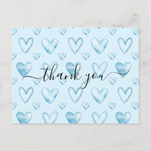 Postal Corazones acuarelas Baby Blue Baby Shower Gracias