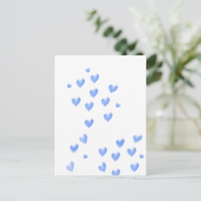 Postal Corazones adorables de acuarela azul (Anverso de pie)