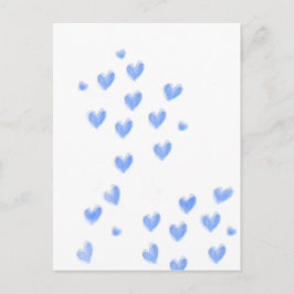 Postal Corazones adorables de acuarela azul
