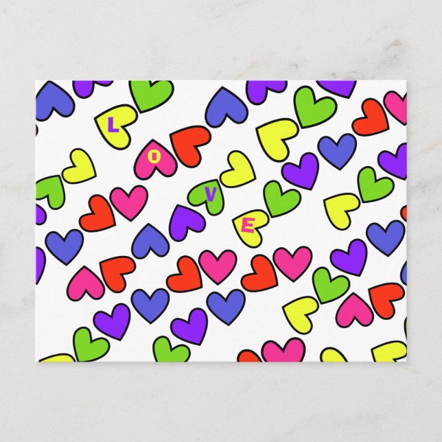 Postal Corazones arcoiris (Anverso)