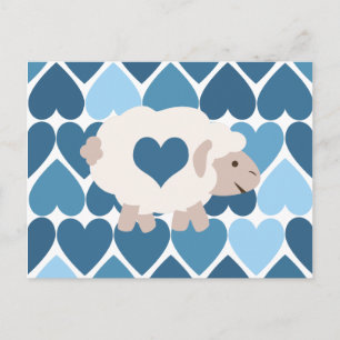 Postal Corazones azules y cordero tierno