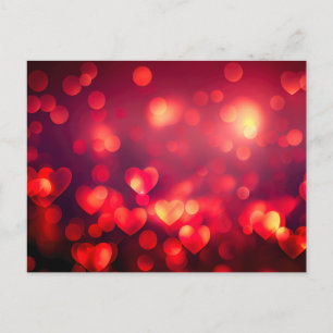 Postal Corazones Bokeh Rojos