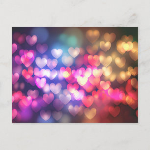 Postal Corazones Bokeh Rosa Rojo Dorado