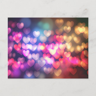 Postal Corazones Bokeh Rosado Rojo Dorado