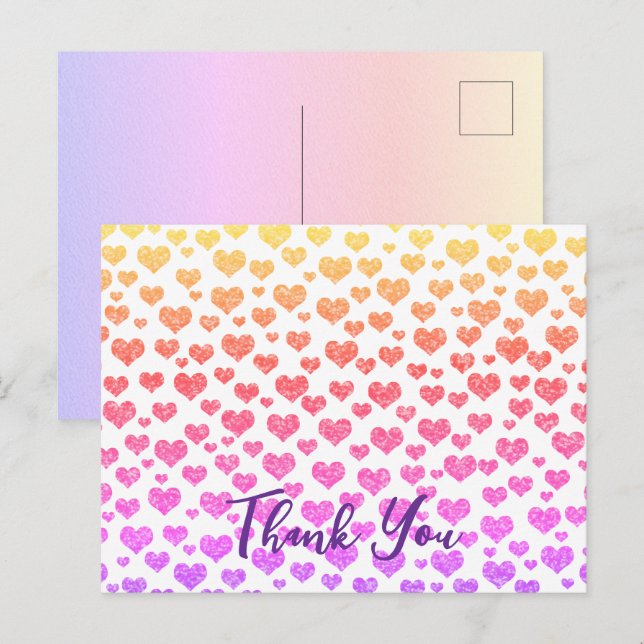 Postal Corazones Brillantes Arcoíris Faux Brillo Personal (Anverso / Reverso)