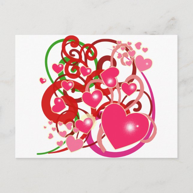 Postal Corazones brillantes y Desplazamientos para Amante (Anverso)