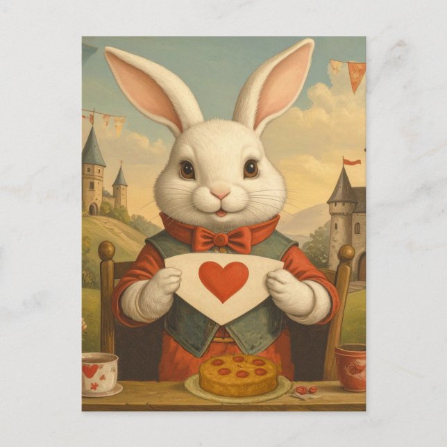 Postal Corazones Caprichosos del Conejo Blanco Encantado  (Anverso)