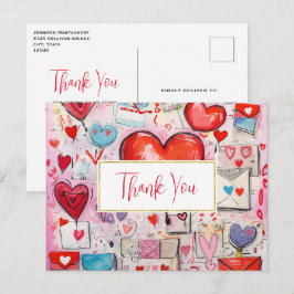 Postal Corazones caprichosos y cartas de amor gracias