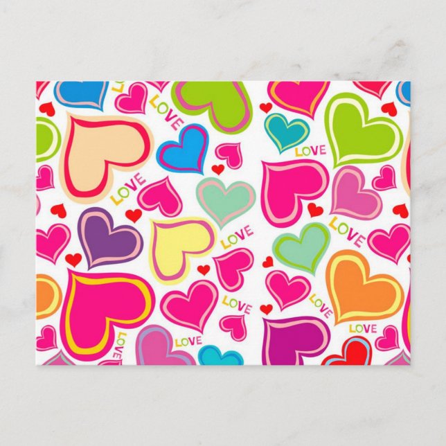 Postal corazones coloridos (Anverso)