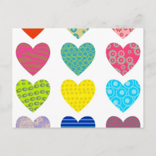 Postal Corazones con patrones