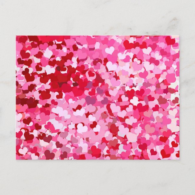 Postal Corazones confetti rosadas (Anverso)