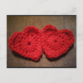 Postal Corazones crochet yarn hechos a mano en madera