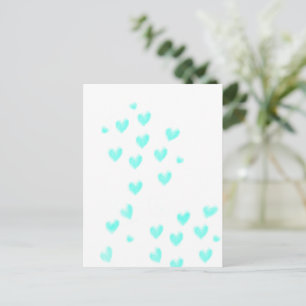 Postal Corazones de acuarela azul verdoso lindos