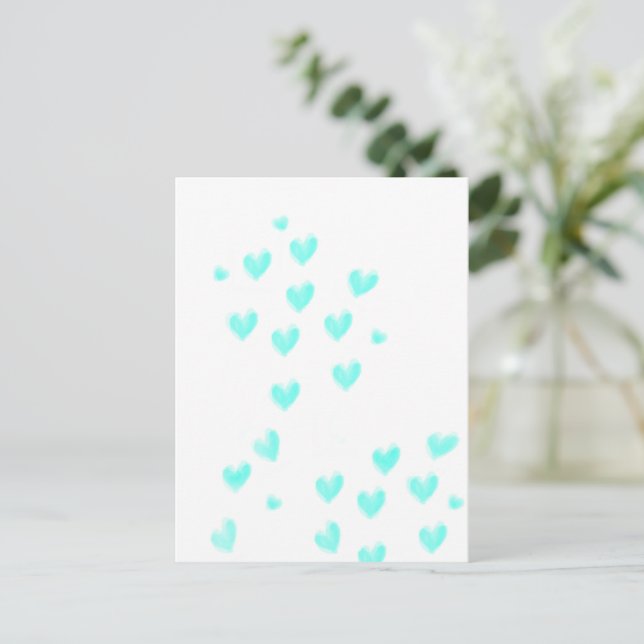 Postal Corazones de acuarela Verde azulada y suave (Anverso de pie)