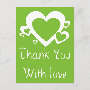 Postal Corazones de agradecimiento verdes y blancos de ma