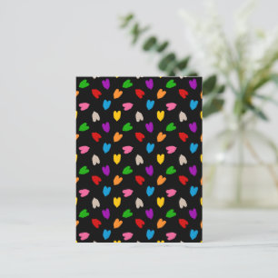 Postal Corazones de amor coloridos diseño de patrón negro