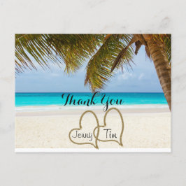 Postal corazones de amor en la playa palmera gracias
