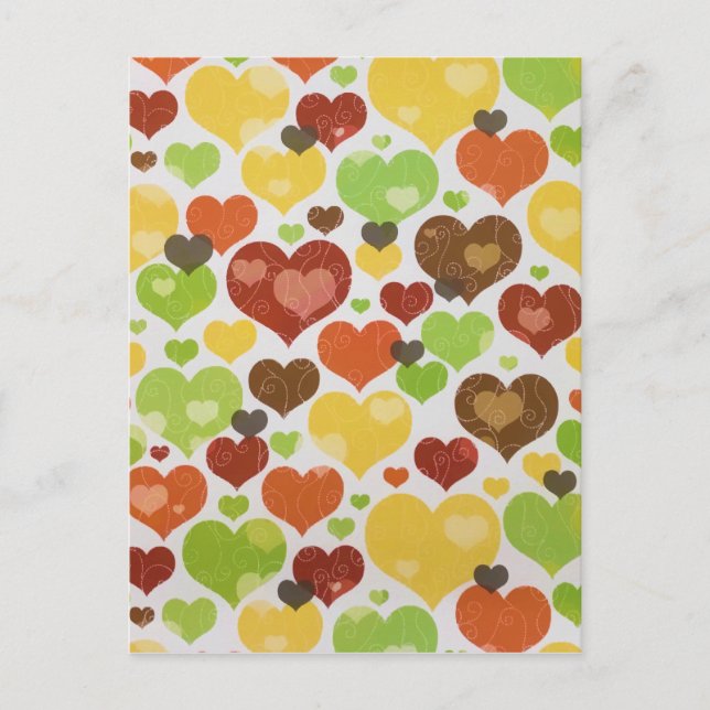 Postal Corazones de amor floral patrón rosa (Anverso)