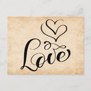 Postal Corazones de amor vintage marrón boda grunge nupci