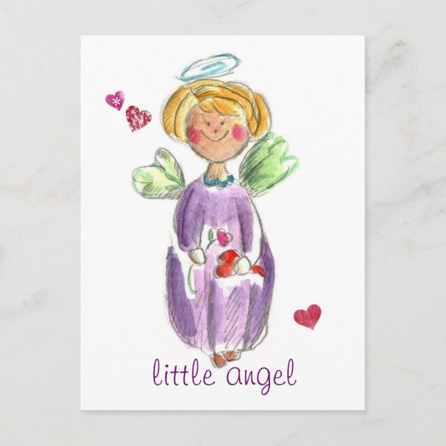 Postal Corazones de ángel pequeño y amor (Anverso)