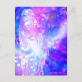 Postal Corazones de ángel rezando hermosa acuarela púrpur