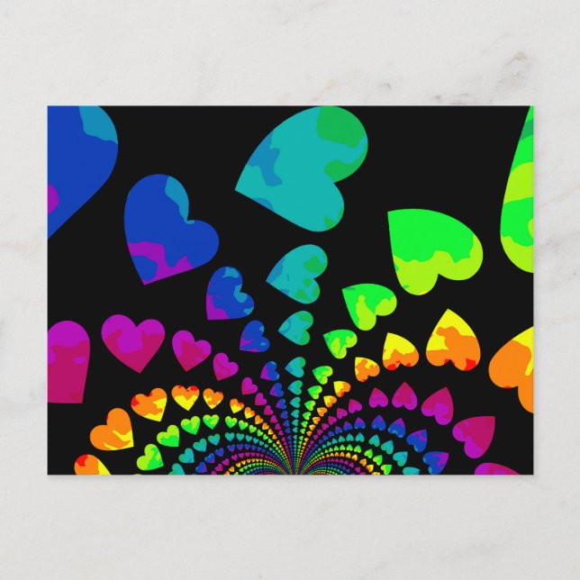 Postal Corazones de arco iris retro en negro (Anverso)