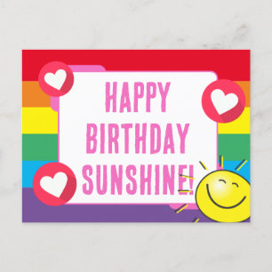 Postal Corazones de arcoiris lindo Sunshine Feliz cumplea