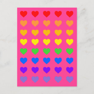 Postal Corazones de Arcoíris Rosa Profundo