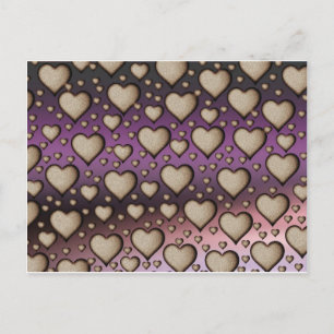 Postal Corazones de arena sobre fondo púrpura