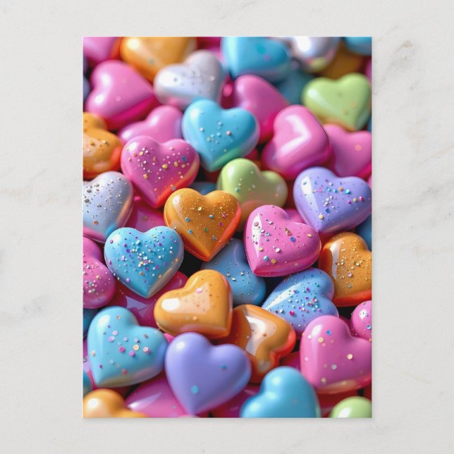 Postal Corazones de Caramelo Coloridos (Anverso)