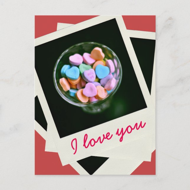 Postal Corazones de caramelo, fotografía, San Valentín, A (Anverso)