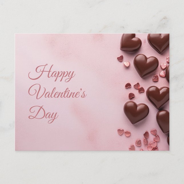 Postal Corazones de chocolate en tierra rosa San Valentín (Anverso)