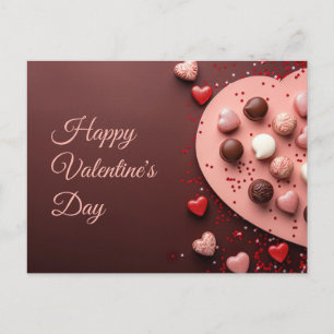 Postal Corazones de chocolate rosado en tierra oscura de 