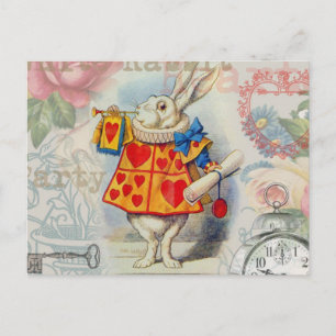 Postal Corazones de conejo blanco Alice Classic