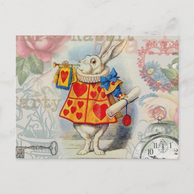 Postal Corazones de conejo blanco Alice Classic (Anverso)
