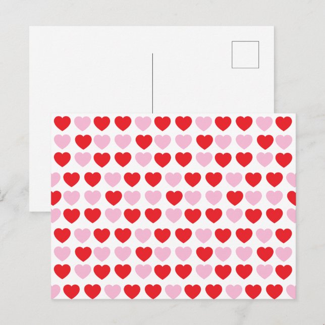 Postal Corazones de Día de San Valentín rojo y rosa (Anverso / Reverso)