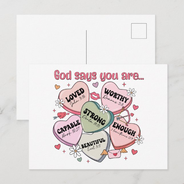 Postal Corazones de Dulces de San Valentín Cristianos (Anverso / Reverso)