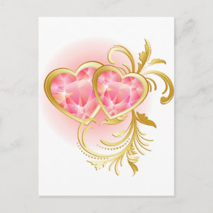 Postal Corazones de joyas rosadas