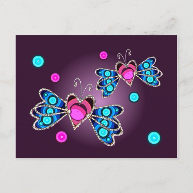 POSTAL CORAZONES DE MARIPOSAS DE SHARON SHARPE (Anverso)
